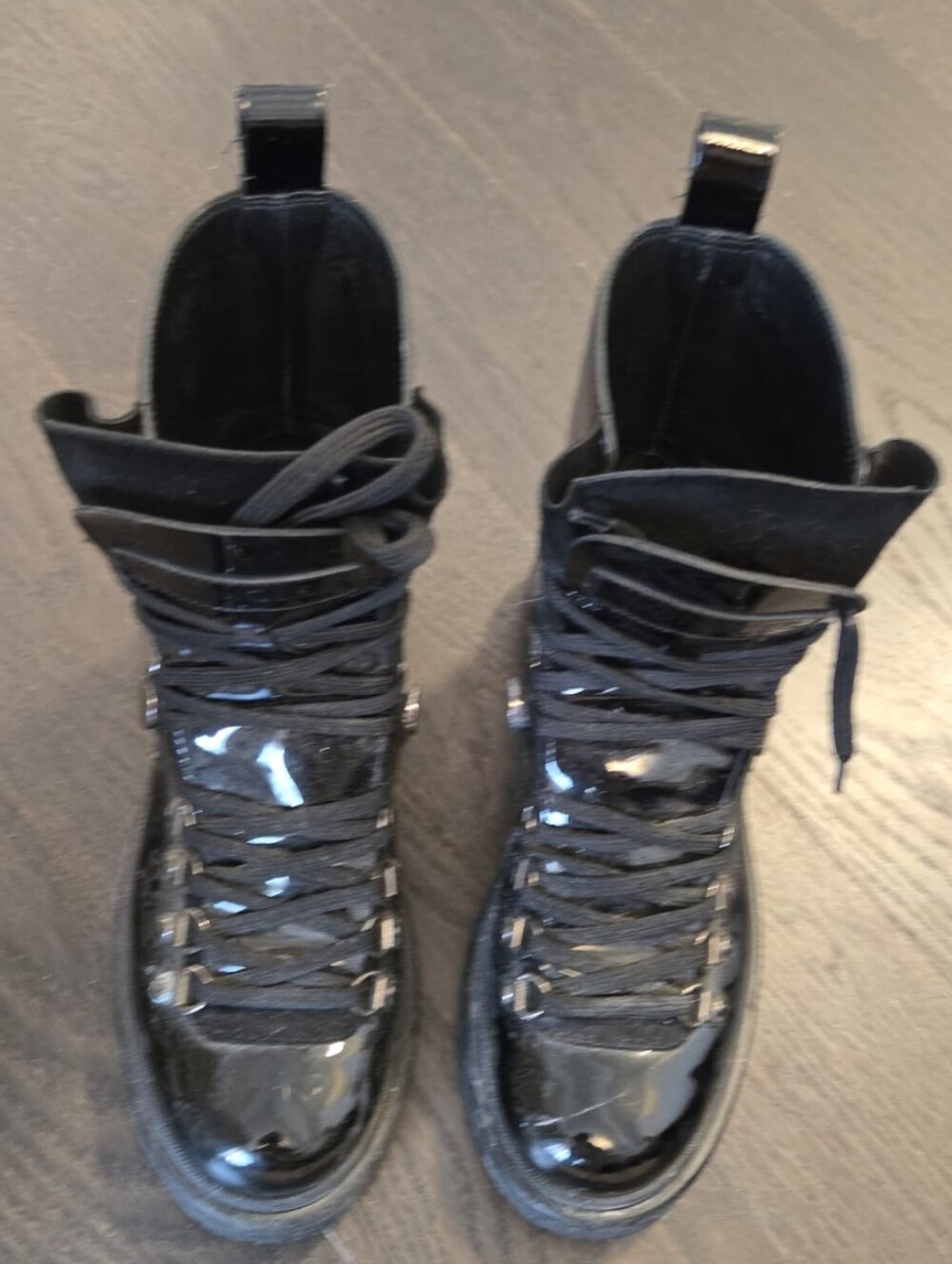 Moncler Black Patent Leather Lace-Up Women's Boots